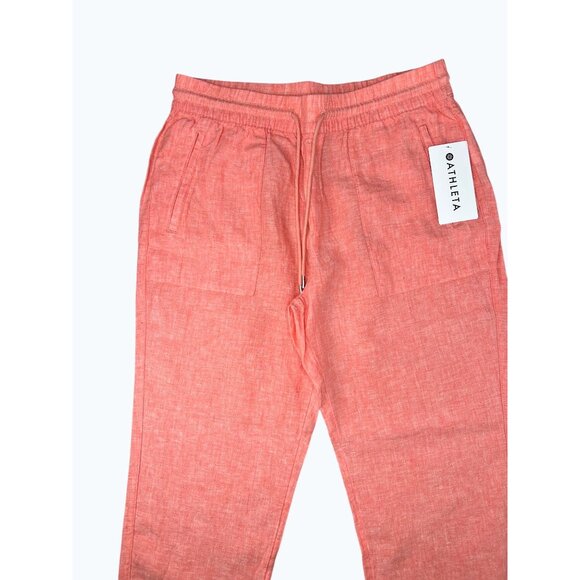 Athleta Retreat Linen Pant Coral Womens Size 12 Lightweight Elastic Waist - Picture 12 of 15